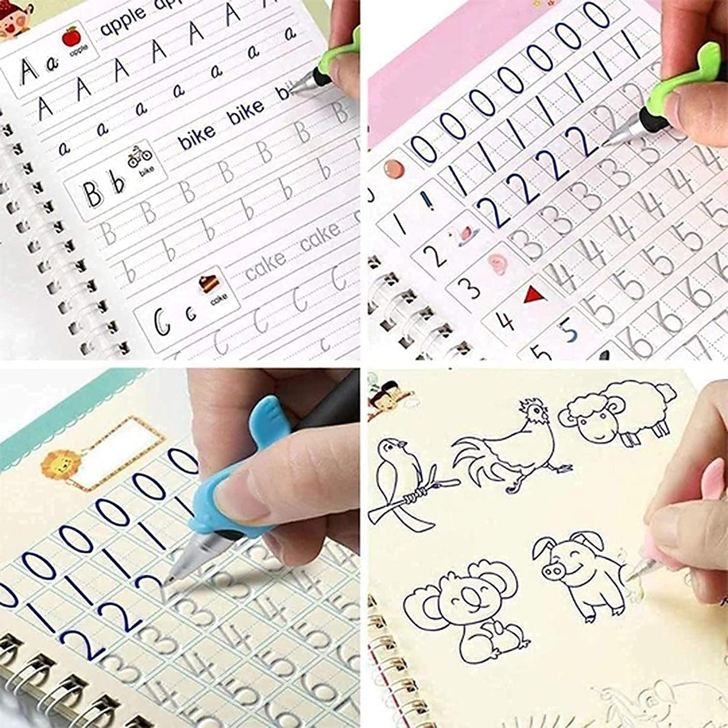 Magic Practice Copybook, (4 BOOK +1 PEN + 5 REFILL) Number Tracing Book for kids with Pen, Magic calligraphy books for kids Reusable Writing Tool