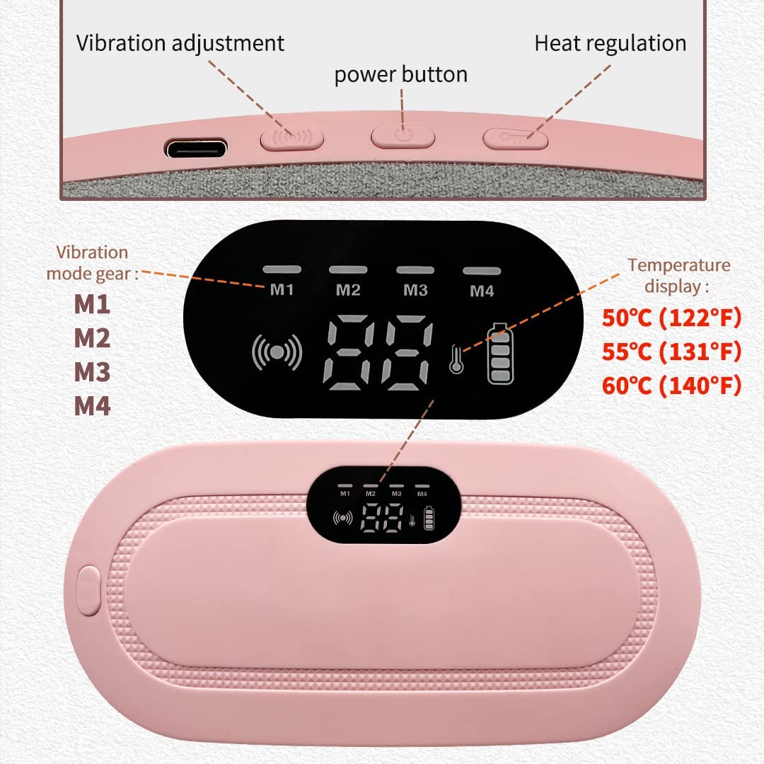 Portable Heating Pad for Period Cramp Relief, 4 Vibration Modes, 3 Heat Settings with LED Display