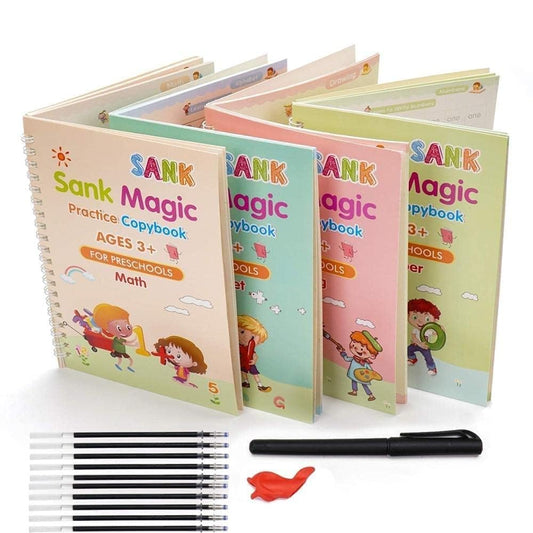 Magic Practice Copybook, (4 BOOK +1 PEN + 5 REFILL) Number Tracing Book for kids with Pen, Magic calligraphy books for kids Reusable Writing Tool