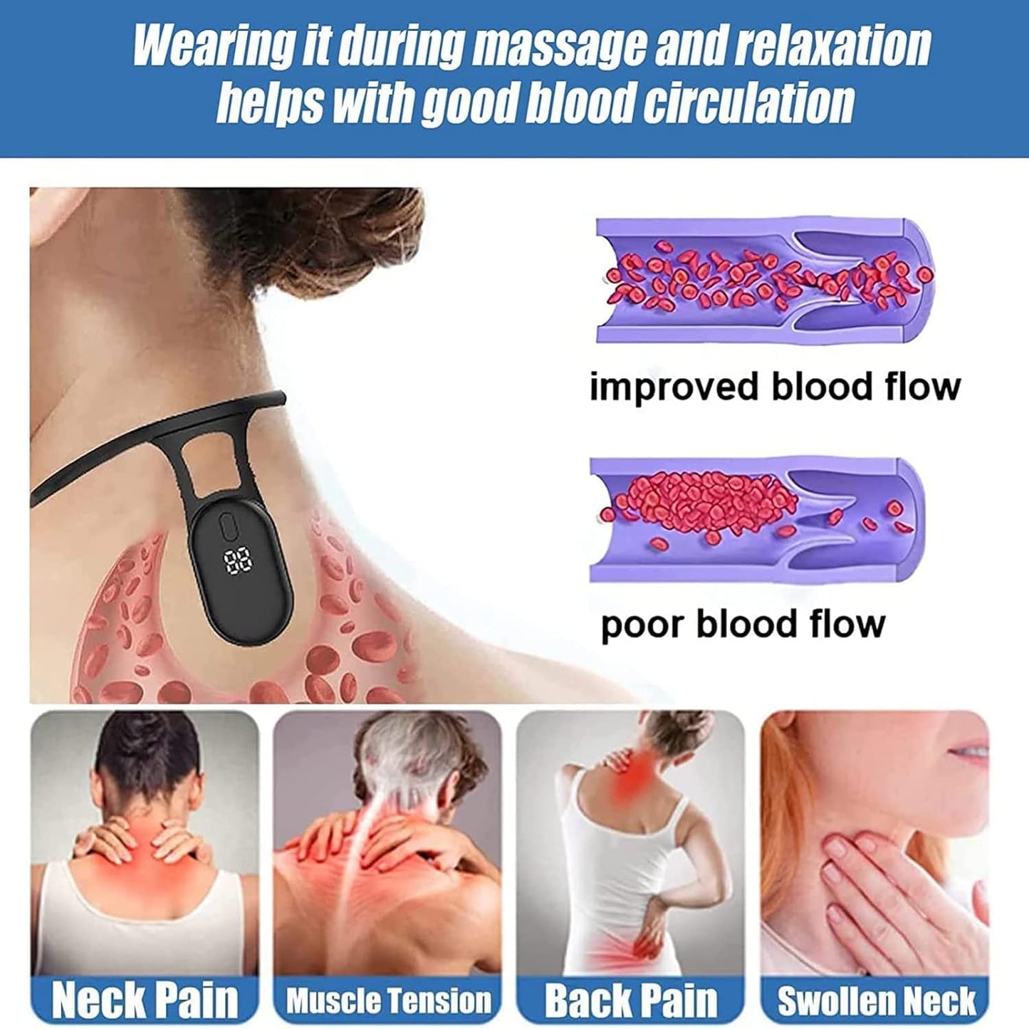 Portable Neck Massage Device with Posture Reminder | Belt Relief Massager for Body Shaping, Stress Relief & Lymph Detox for Adults