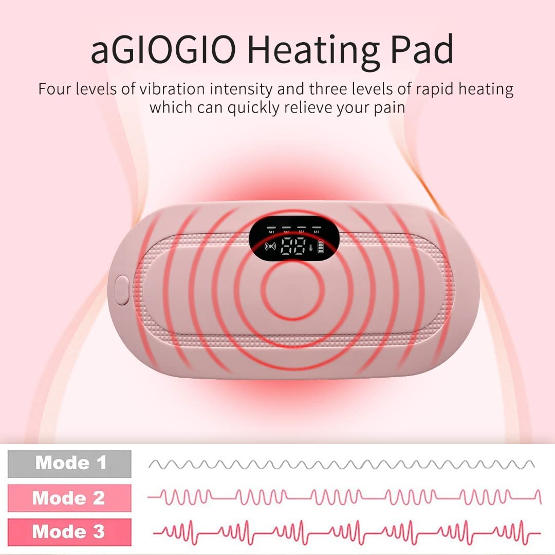 Portable Heating Pad for Period Cramp Relief, 4 Vibration Modes, 3 Heat Settings with LED Display