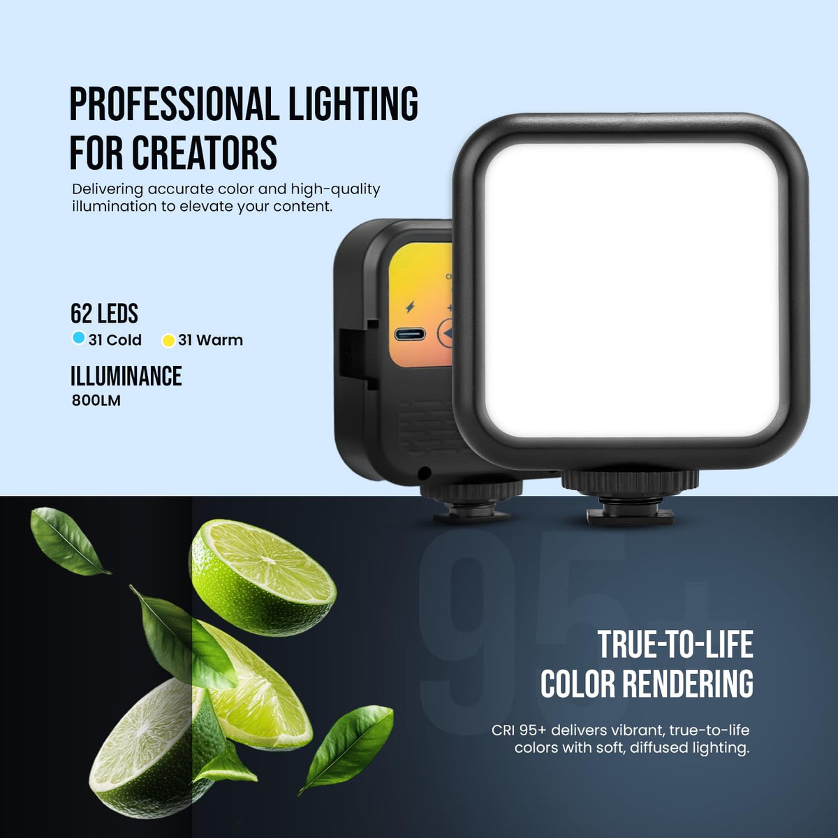ED Pocket Video Mobile Light | Selfie, Video, Photography, Meeting, Lighting Dimmable, 3200K-6500K | LED Light for Computer, Tablet, Smartphone, DSLR Camera with Screen Clip
