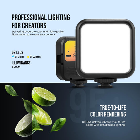 ED Pocket Video Mobile Light | Selfie, Video, Photography, Meeting, Lighting Dimmable, 3200K-6500K | LED Light for Computer, Tablet, Smartphone, DSLR Camera with Screen Clip