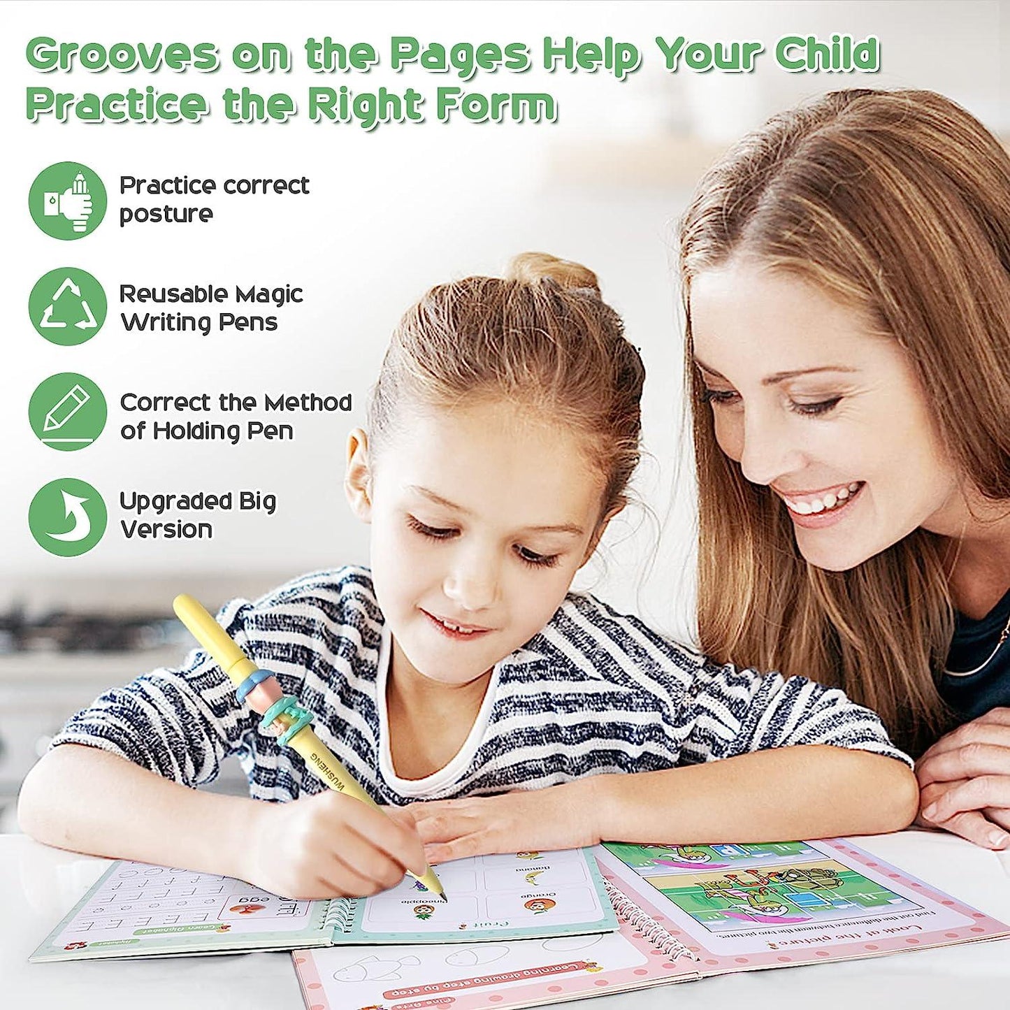 Magic Practice Copybook, (4 BOOK +1 PEN + 5 REFILL) Number Tracing Book for kids with Pen, Magic calligraphy books for kids Reusable Writing Tool
